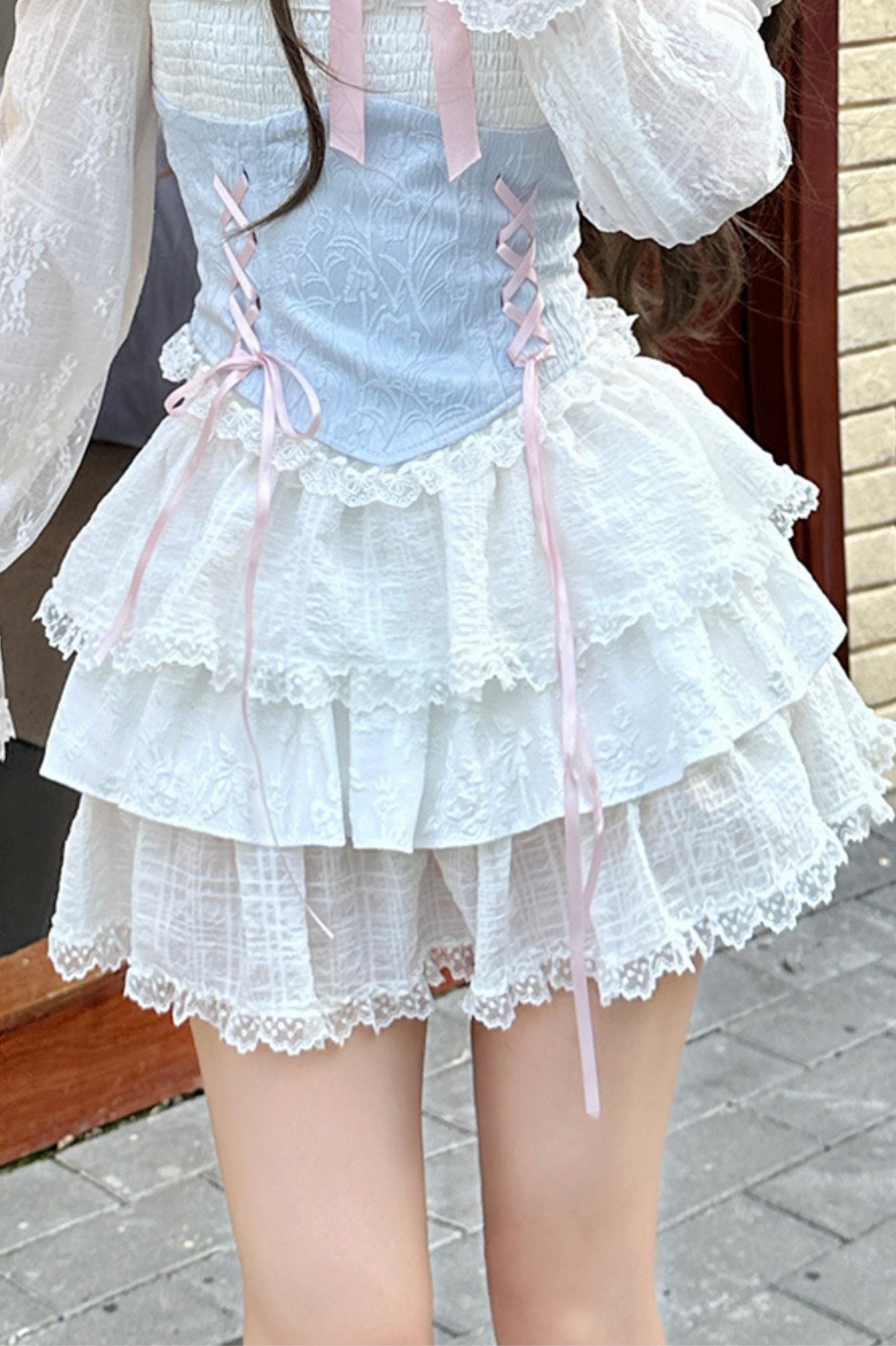 Top de encaje princesa + falda de encaje transparente