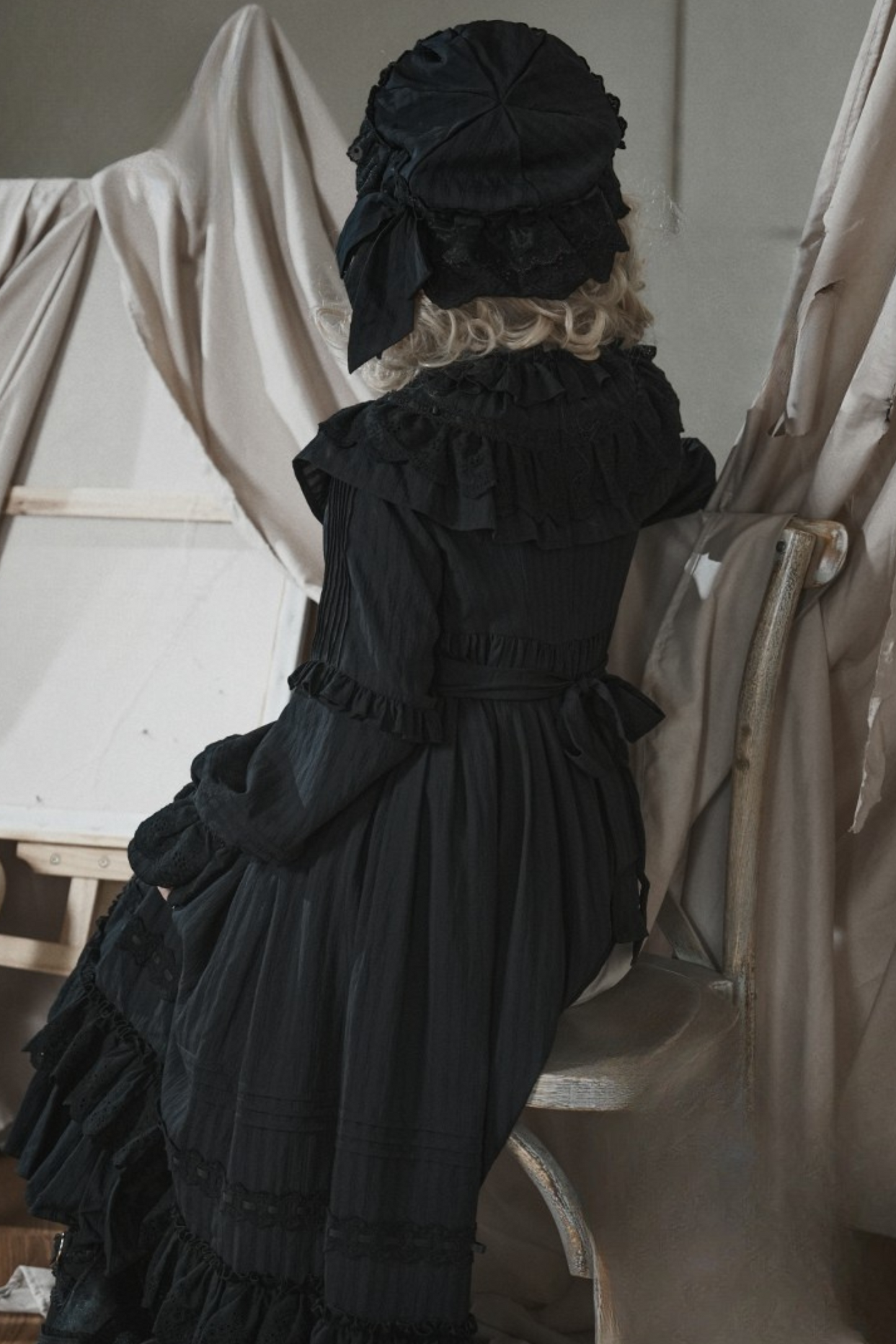 Classic Dark Gothic Style Doll Dress + Baby Hat