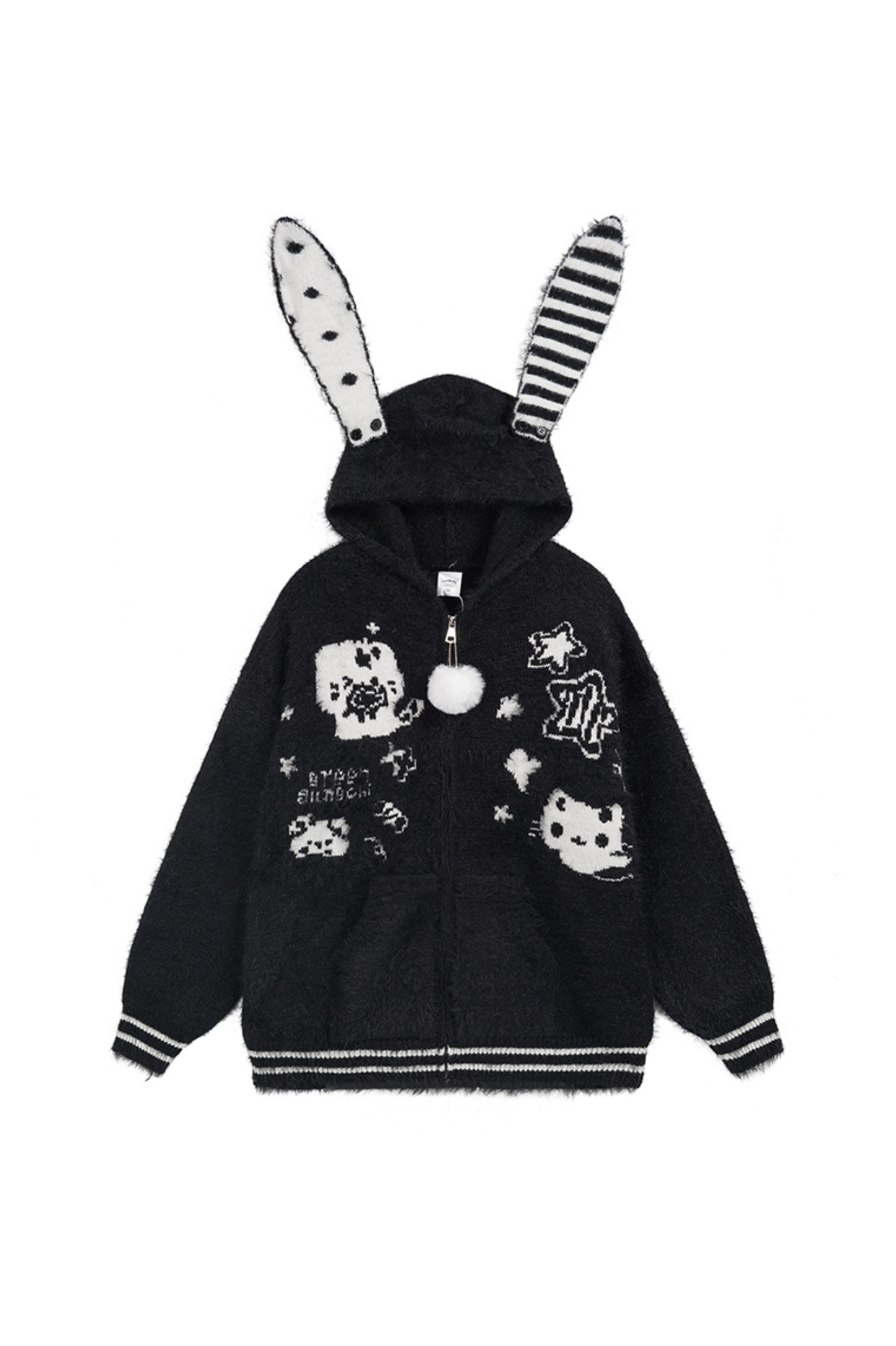 Asymmetric Rabbit Hooded Loose Cardigan