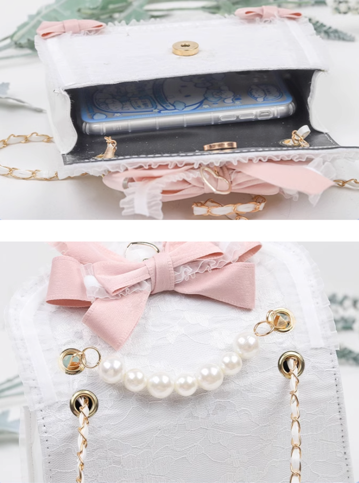 White pearl girly lace design bag