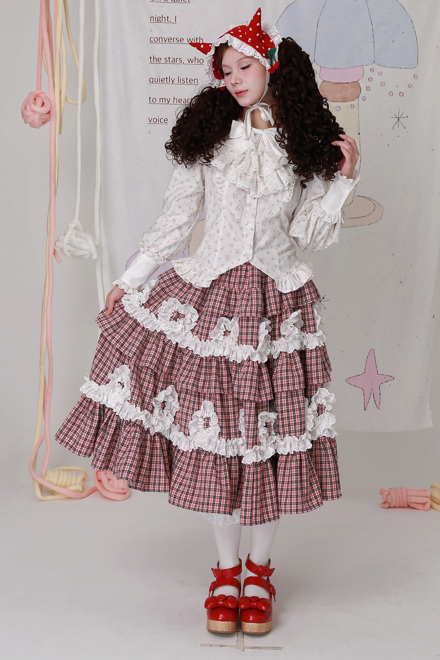 レトロチェックレースティアードロリータスカート