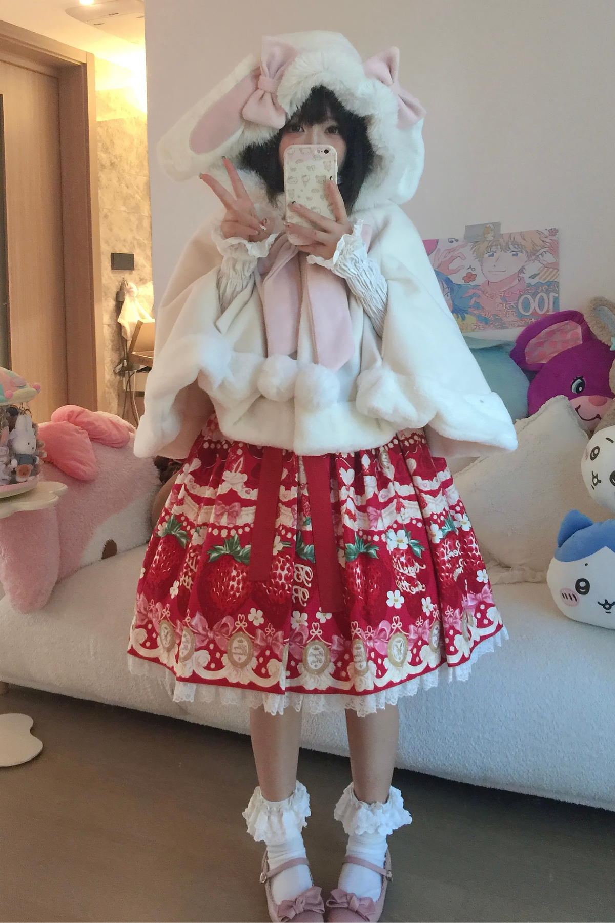 Fur Bunny Hooded Cape