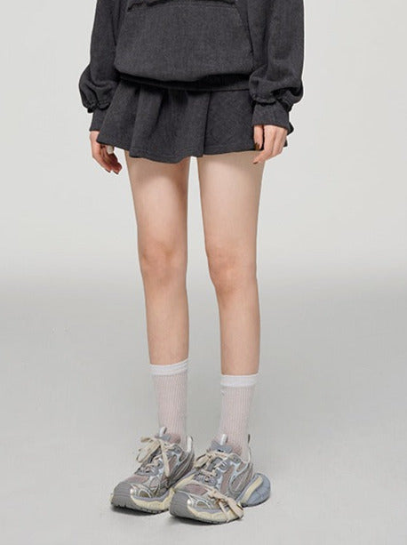Ribbon Print Loose Sweat Hoodie + Skirt