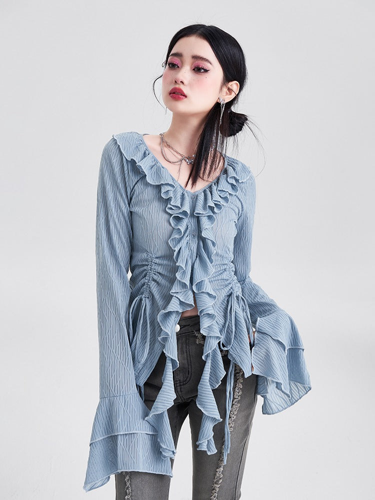 Blue Weave Flare Sleeve Doro Staffle Shirt