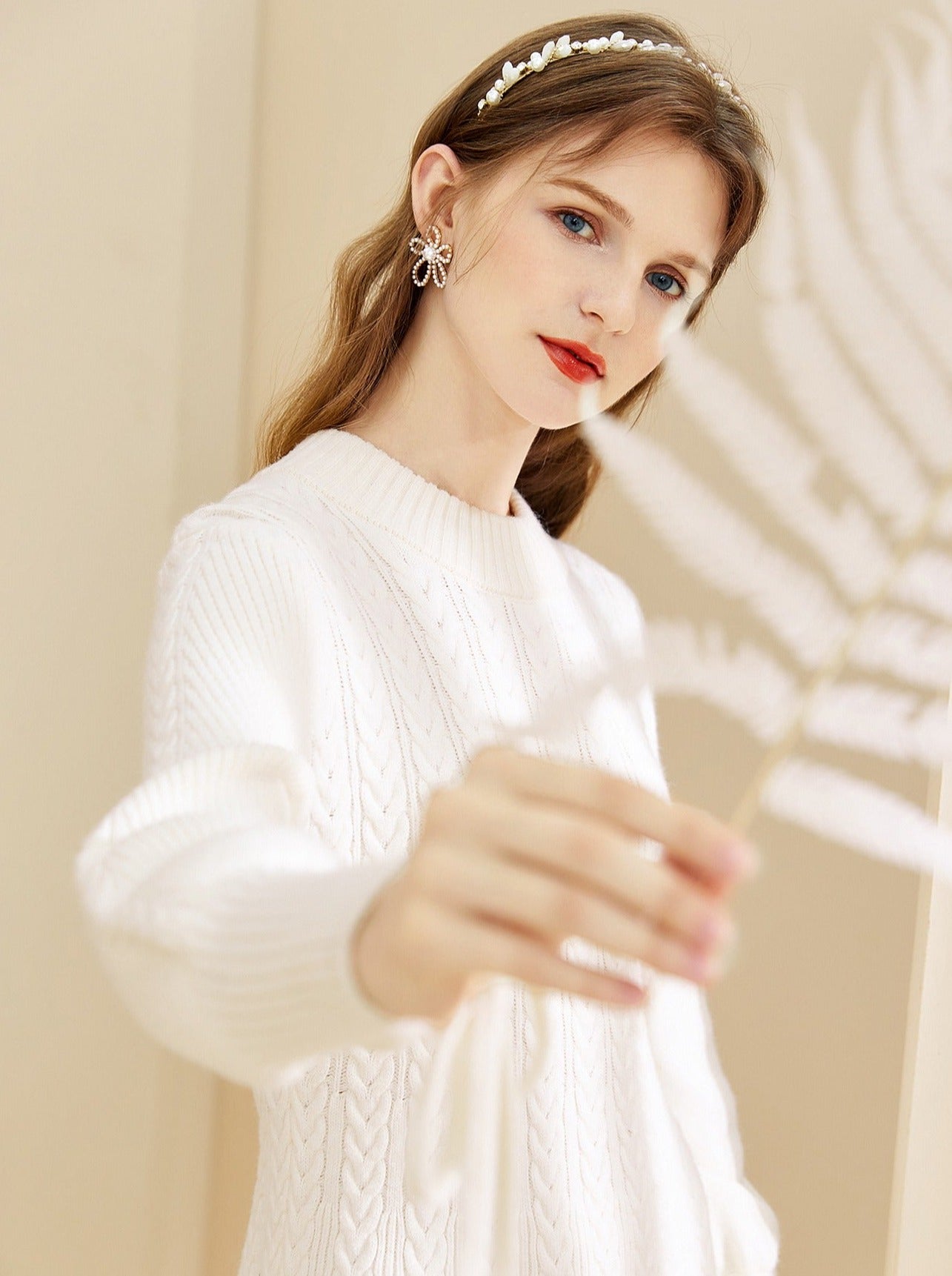 Round Neck Twisted Knit Lantern Sleeve Dress