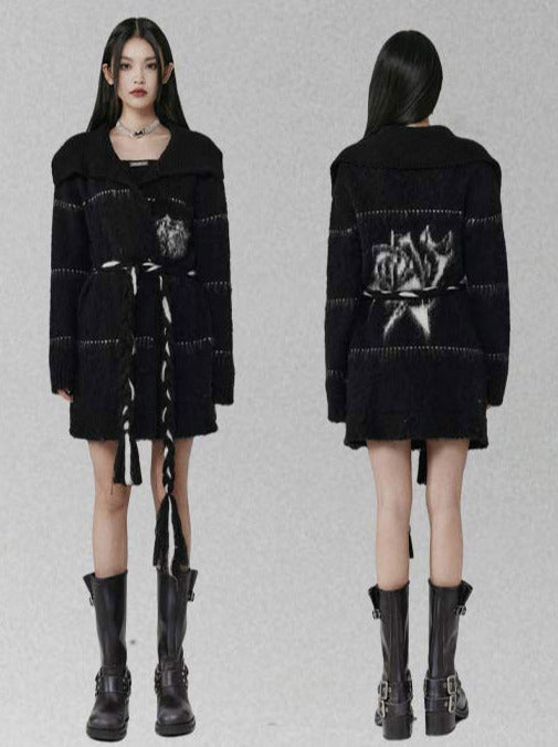 Roozコンストラクションラストラベルベルタカーディガン