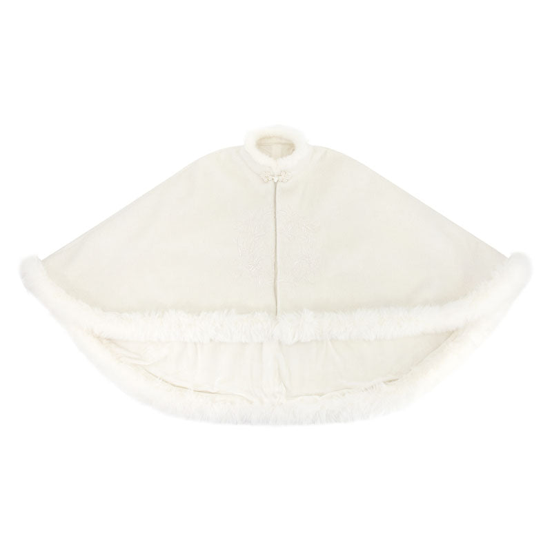 Fur Collar Embroidery Cape Dress Set Up