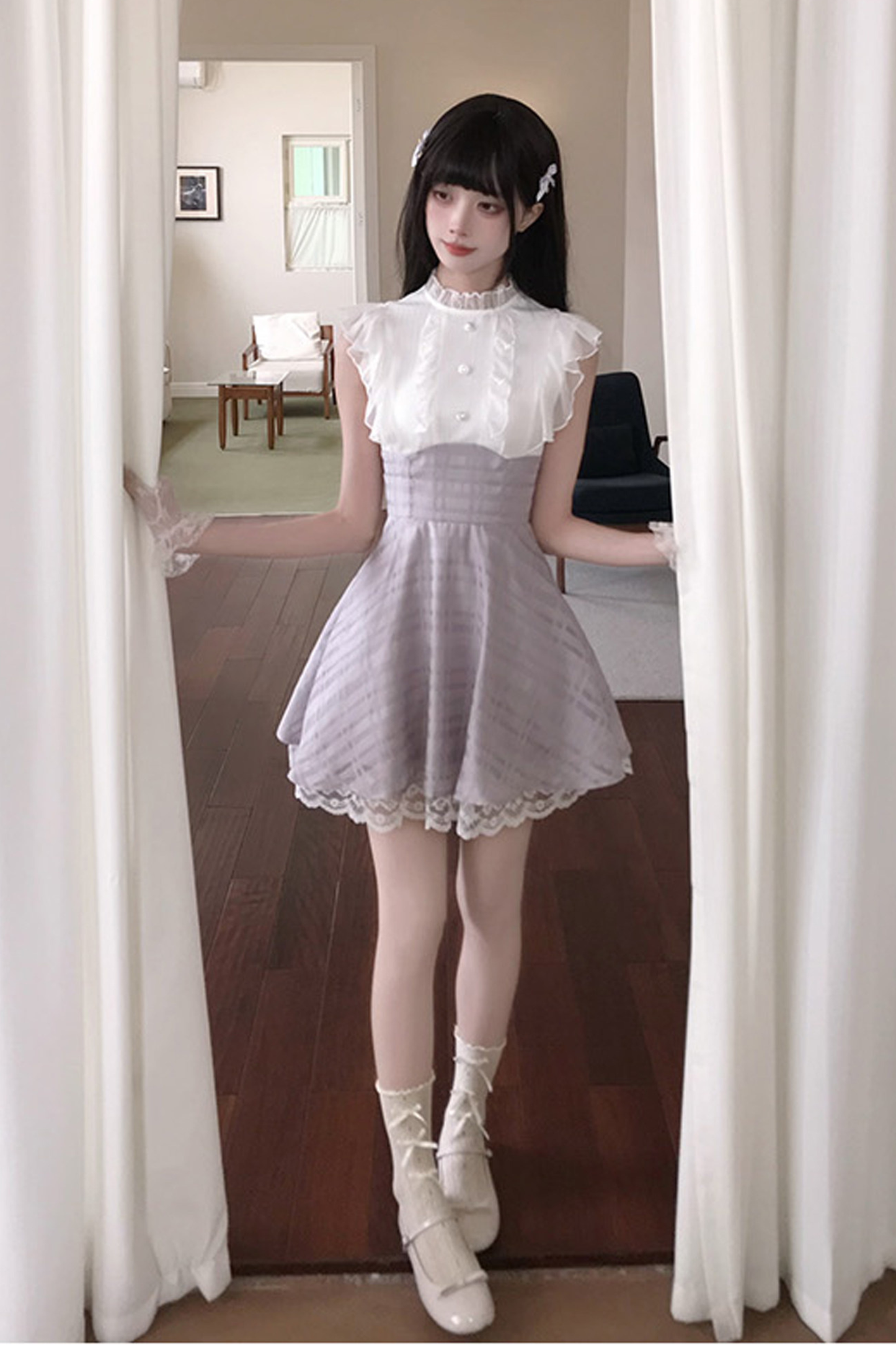 Elegant Ribbon Long Sleeve Dress