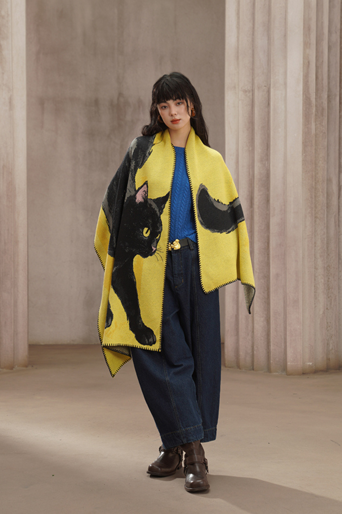 黒猫ビッグニットマフラー