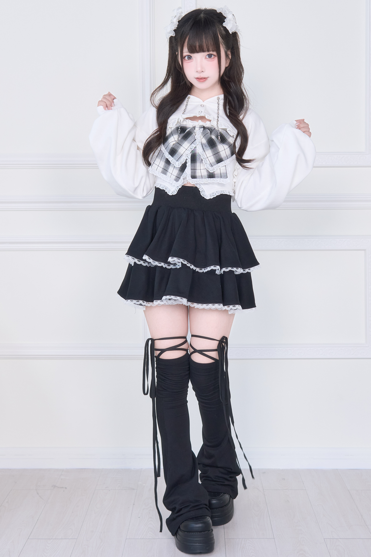 リボンベスト+ショートスウェット