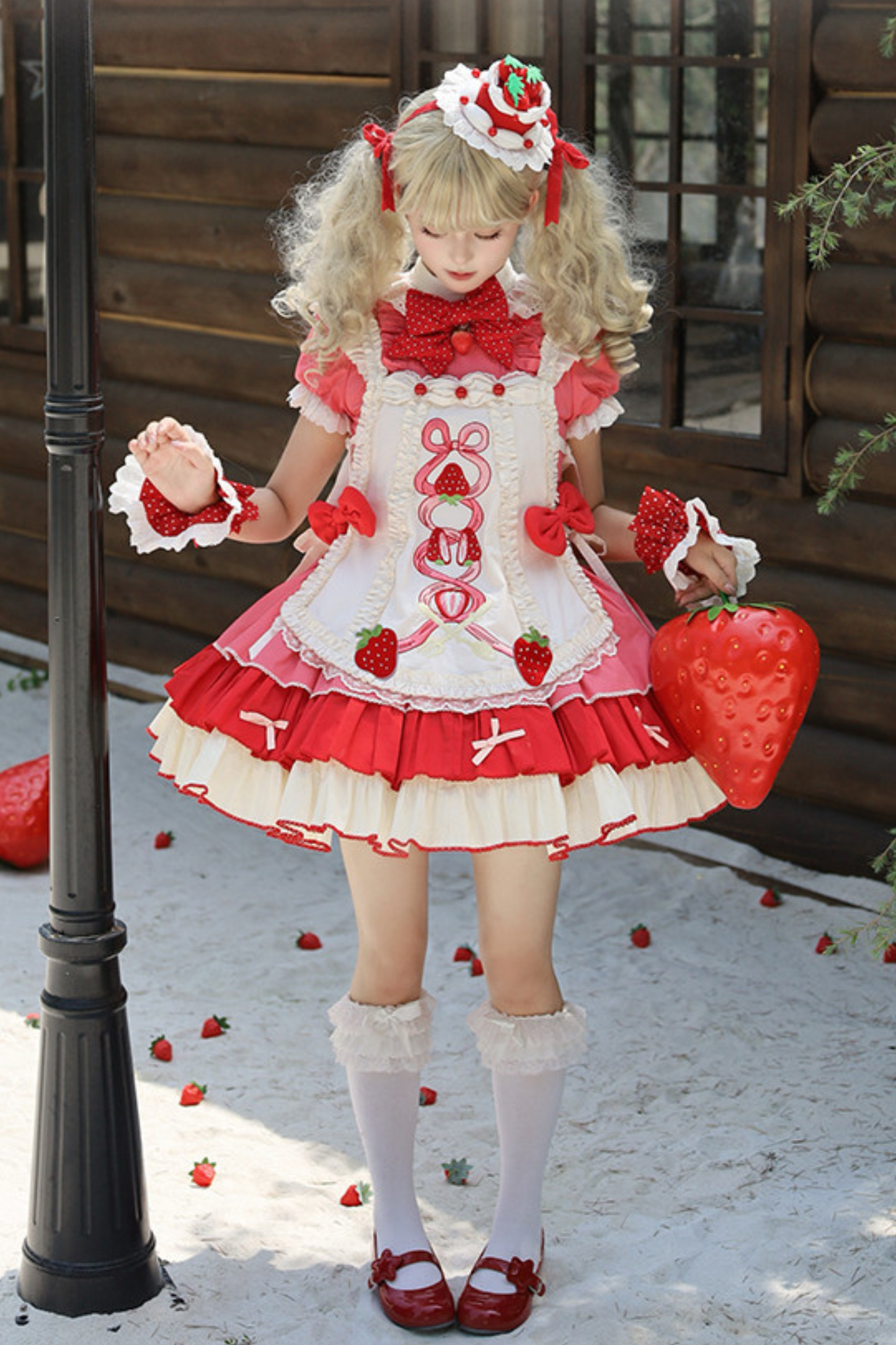 Cream Rose Berry Over Skirt Dress