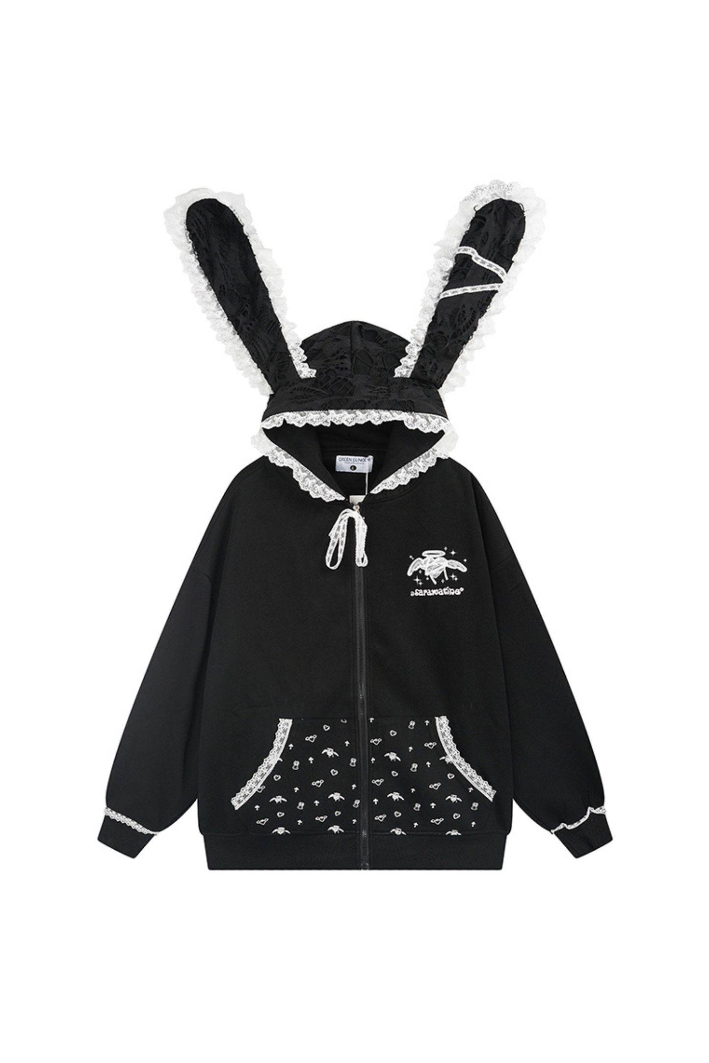 Lace Bunny Hooded Loose Hoodie