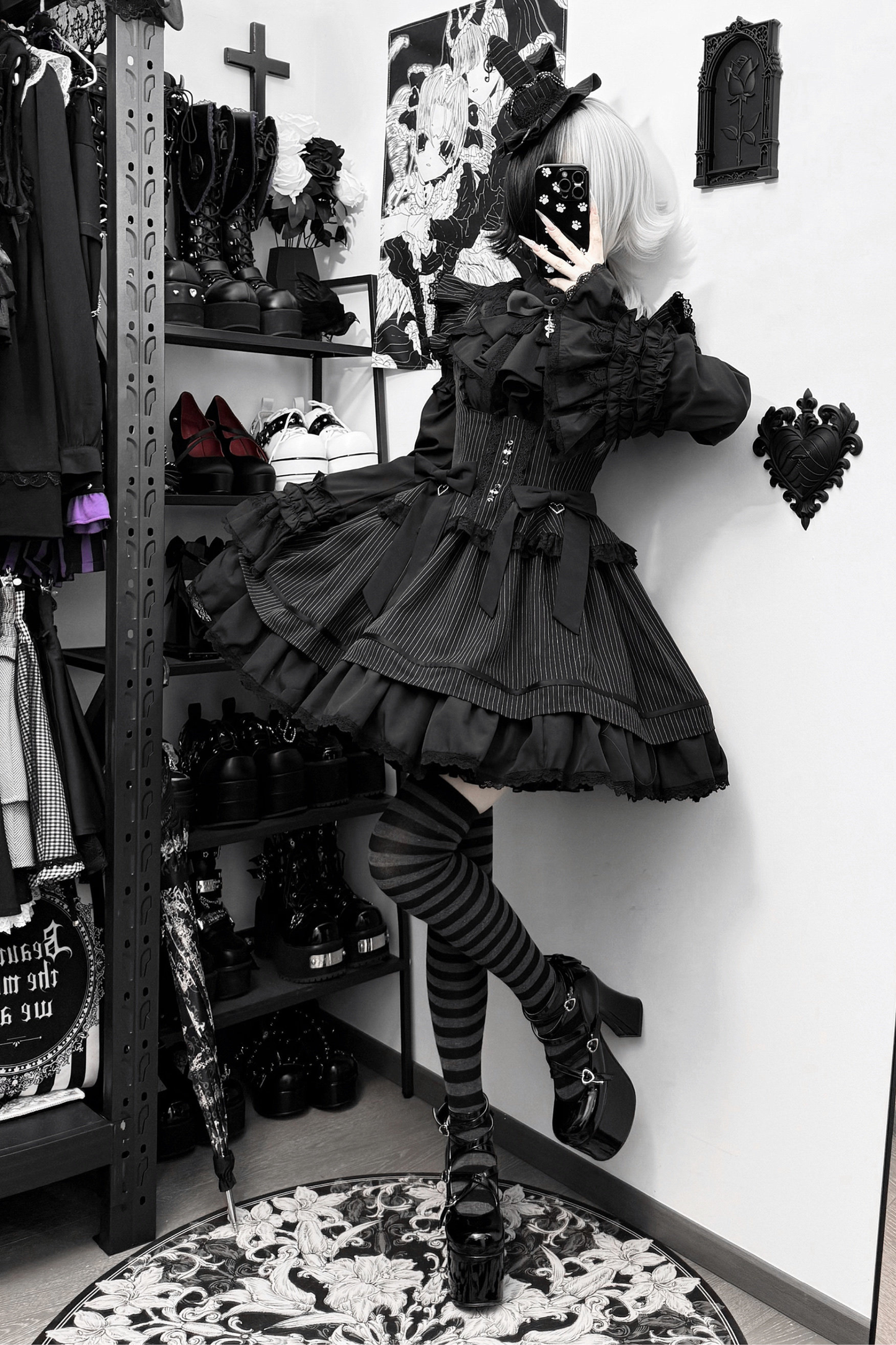 Moon Stripe Gothic Jumperskirt + Waist Ribbon + Back Bow