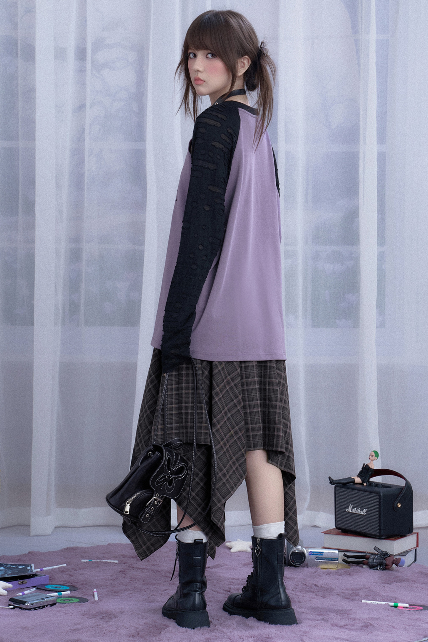 ナイトモードアシメチェックスカート