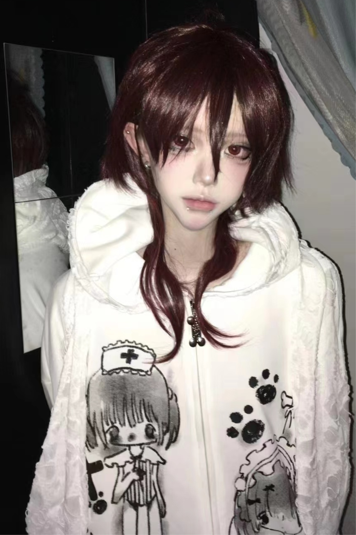 Lace Hooded Medical Girl Illustrated Hoodie