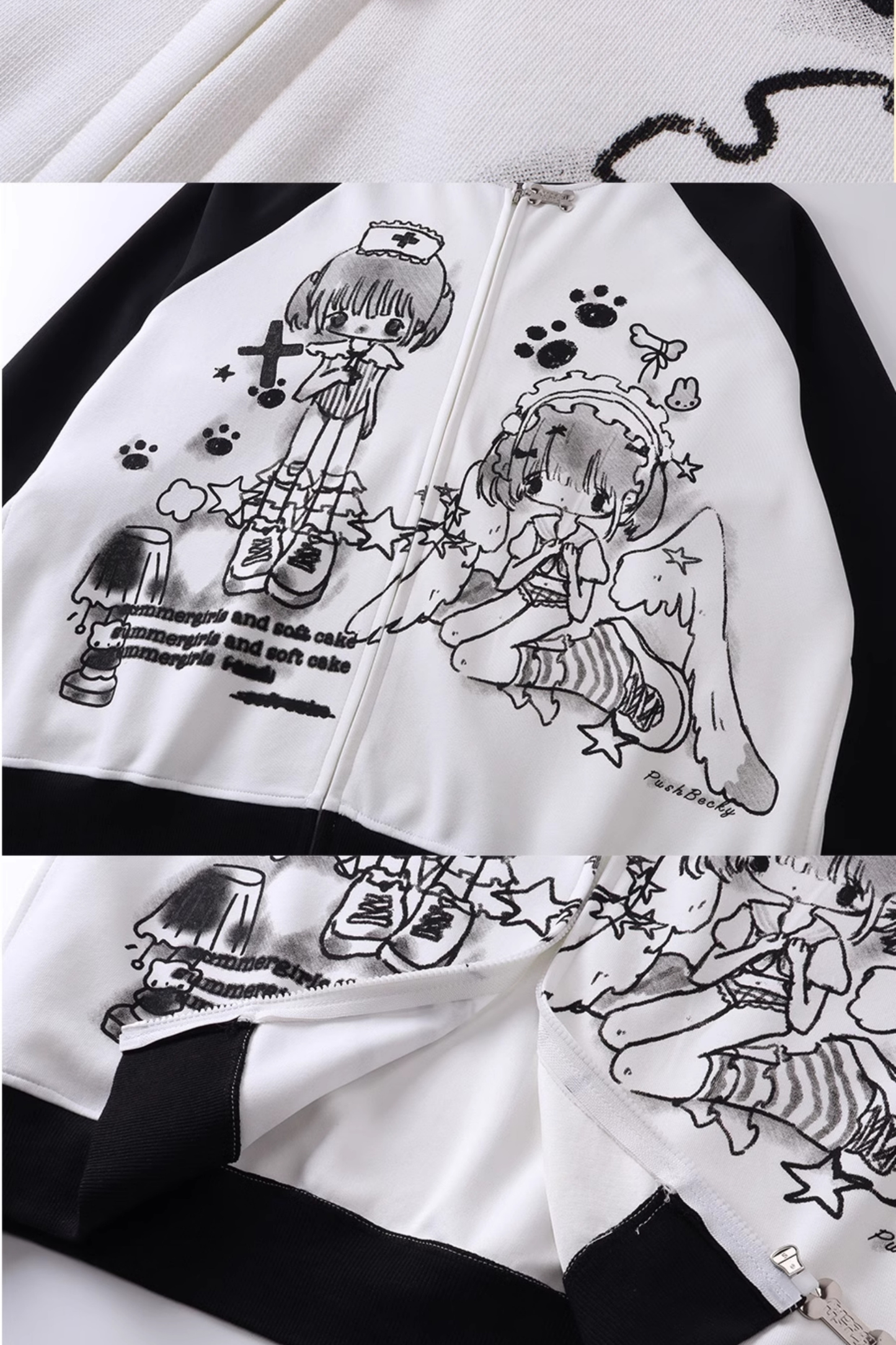 アニメガールイラストバイカラーフードパーカー