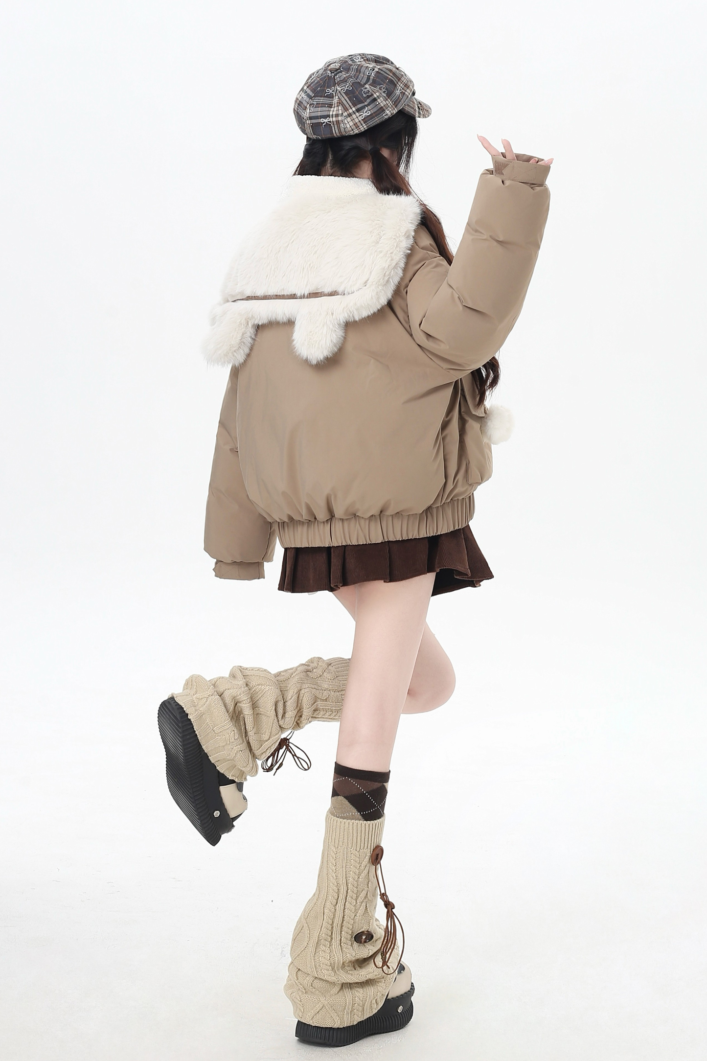 Bear Sailor Fur Collar Duffle Jacket