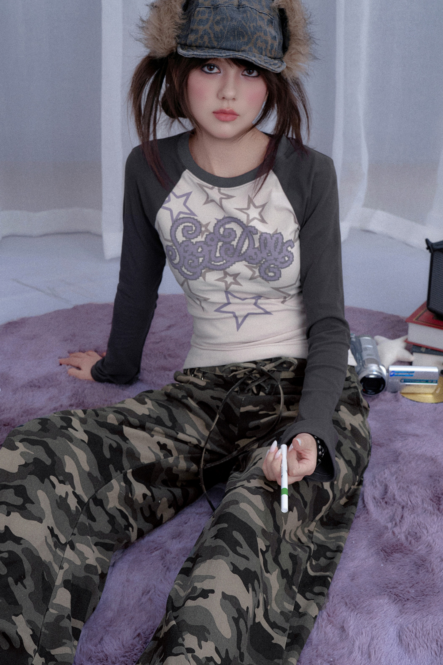 ルーズカモフラージュダブルウエストパンツ