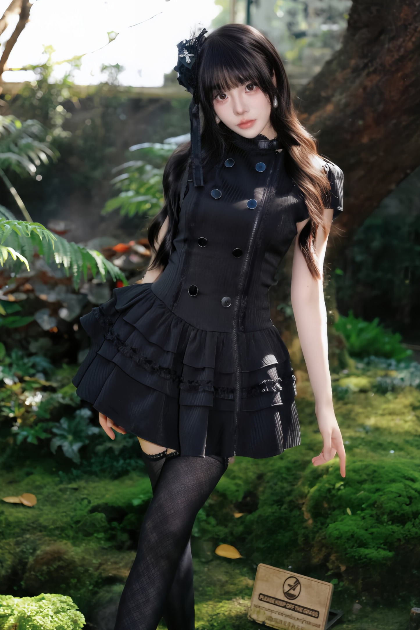 Gothic Lace Waist Cinched Dress