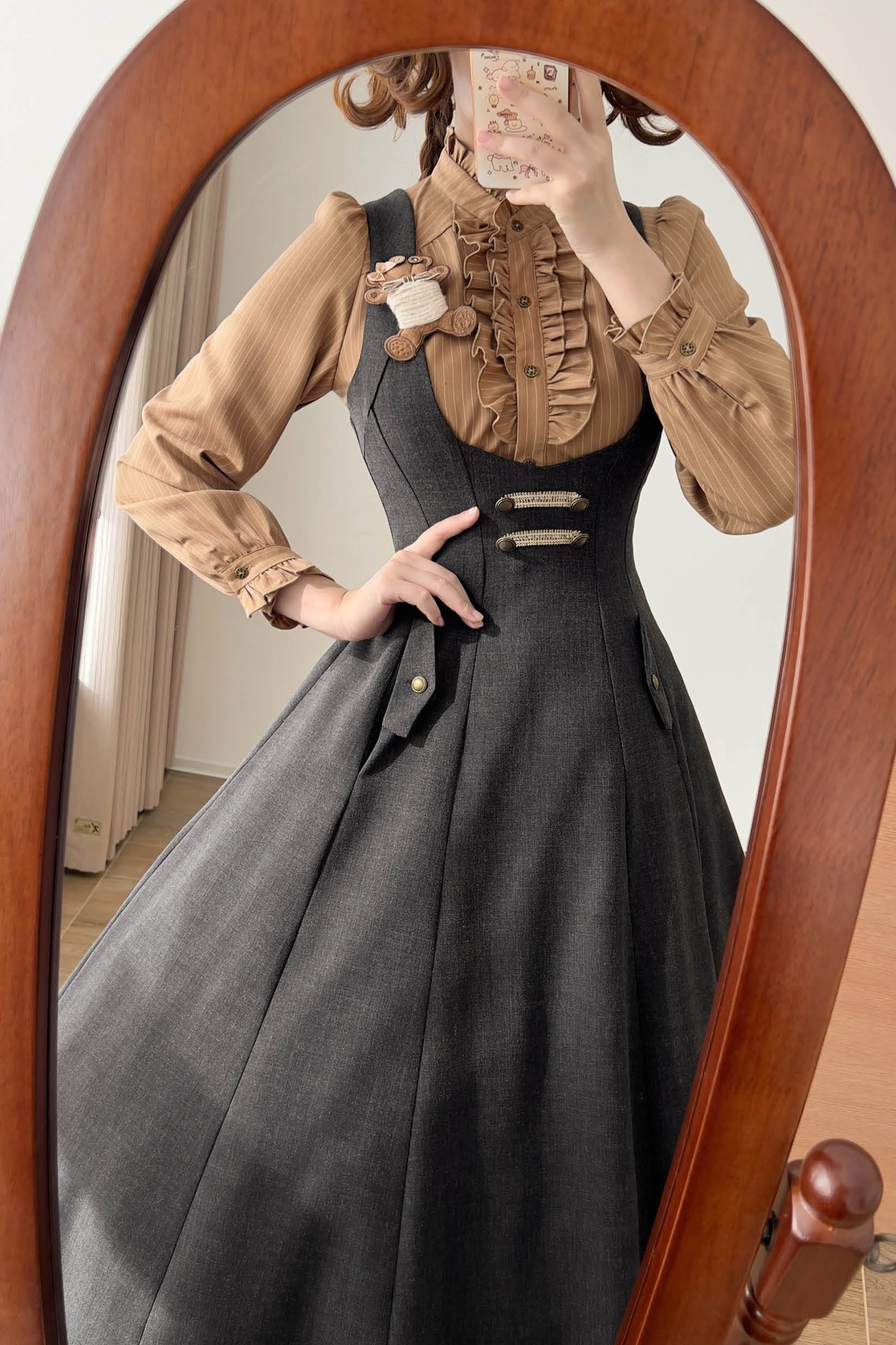 Vintage Striped Waist Tightening Blouse