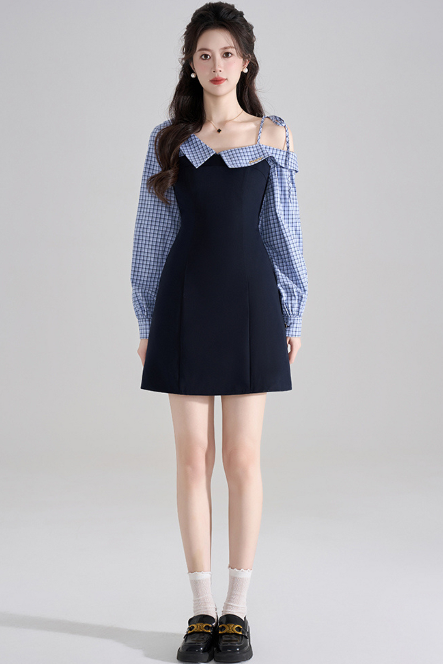 Gingham Strapless A-line Gown