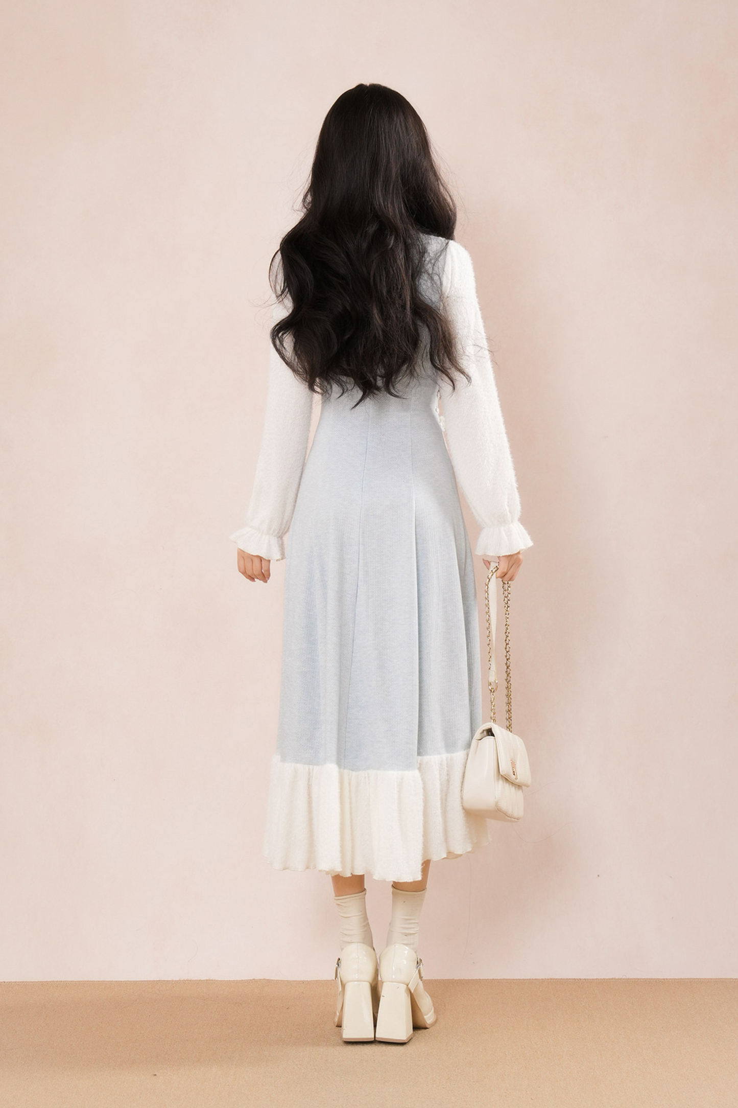 フレンチブルーリボンフリルドレス