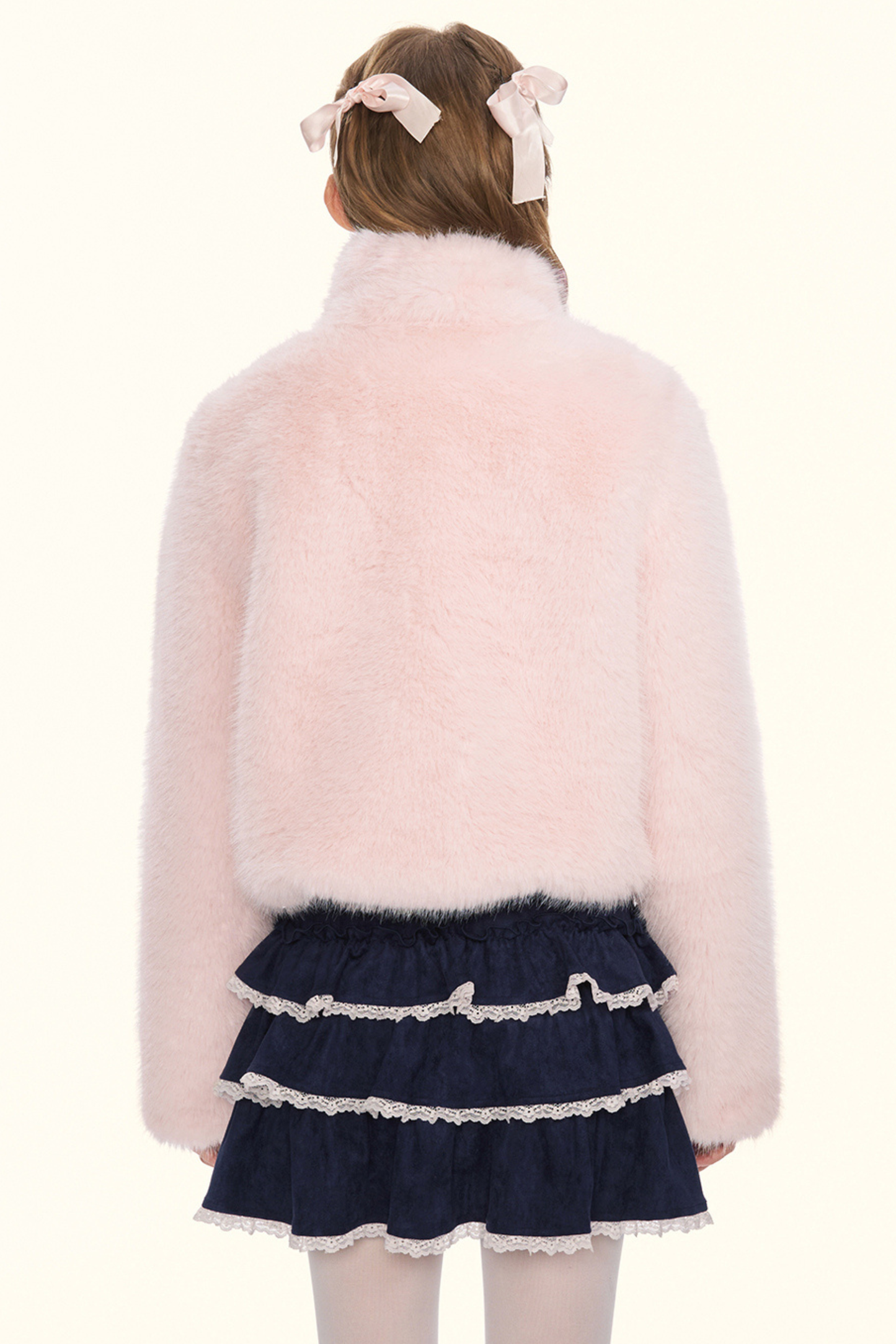 Sweet fur short coat + ribbon scarf