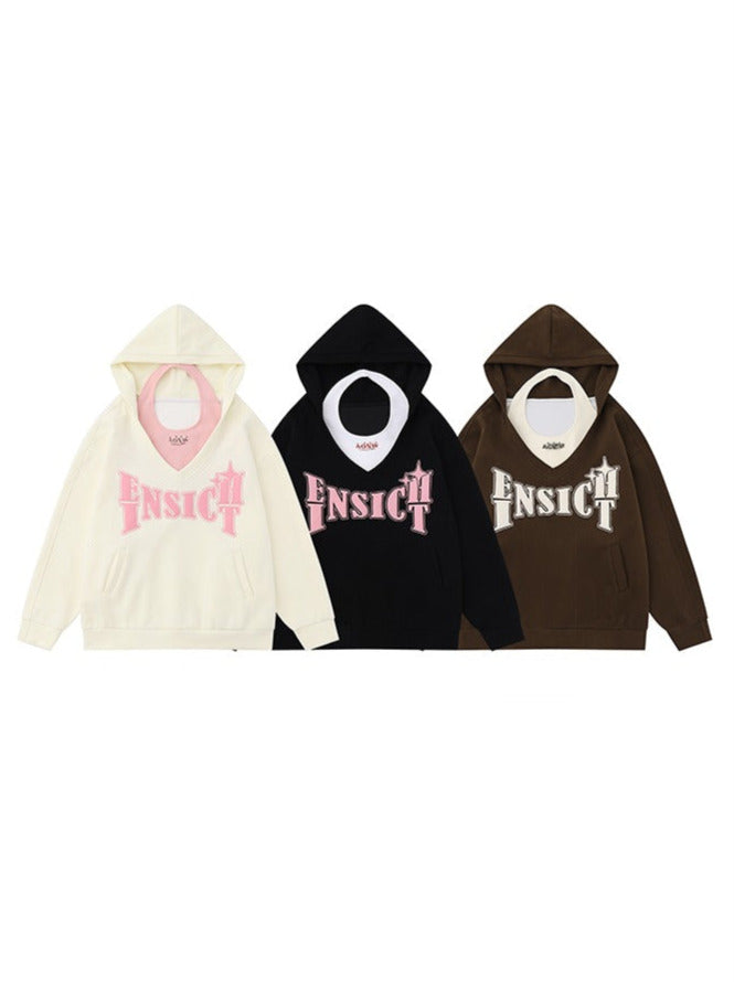 ルーズツーピースセットフード付きスウェットシャツ+ホルターネックショートキャミ