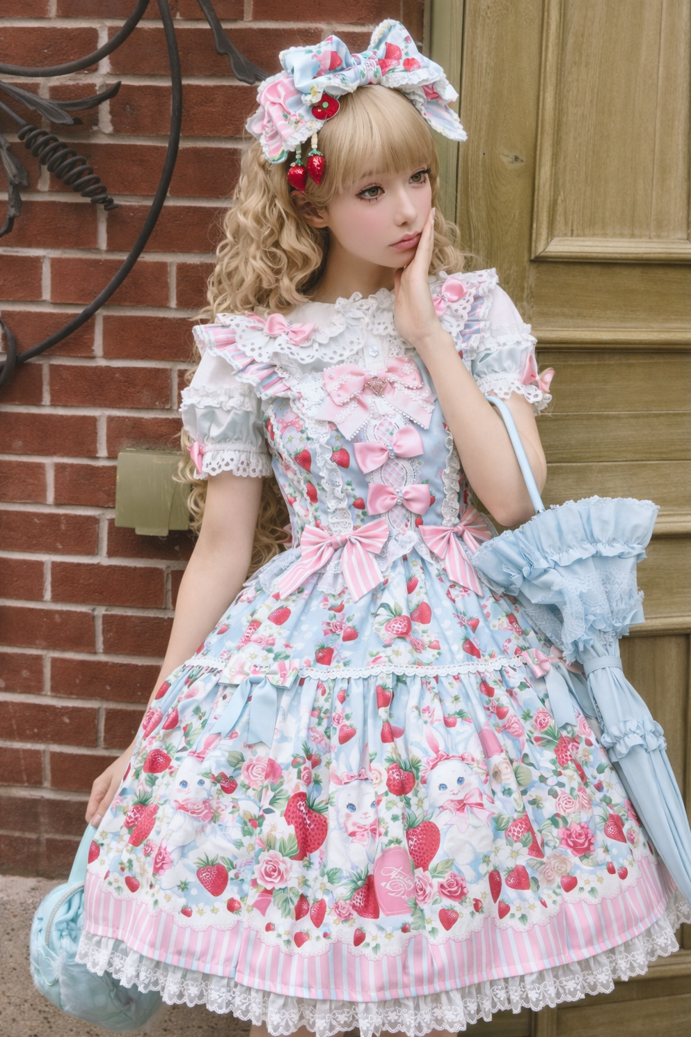 【4月29日予約締切】ストロベリーラビットシリーズうさ耳ボンネット+アクセサリー