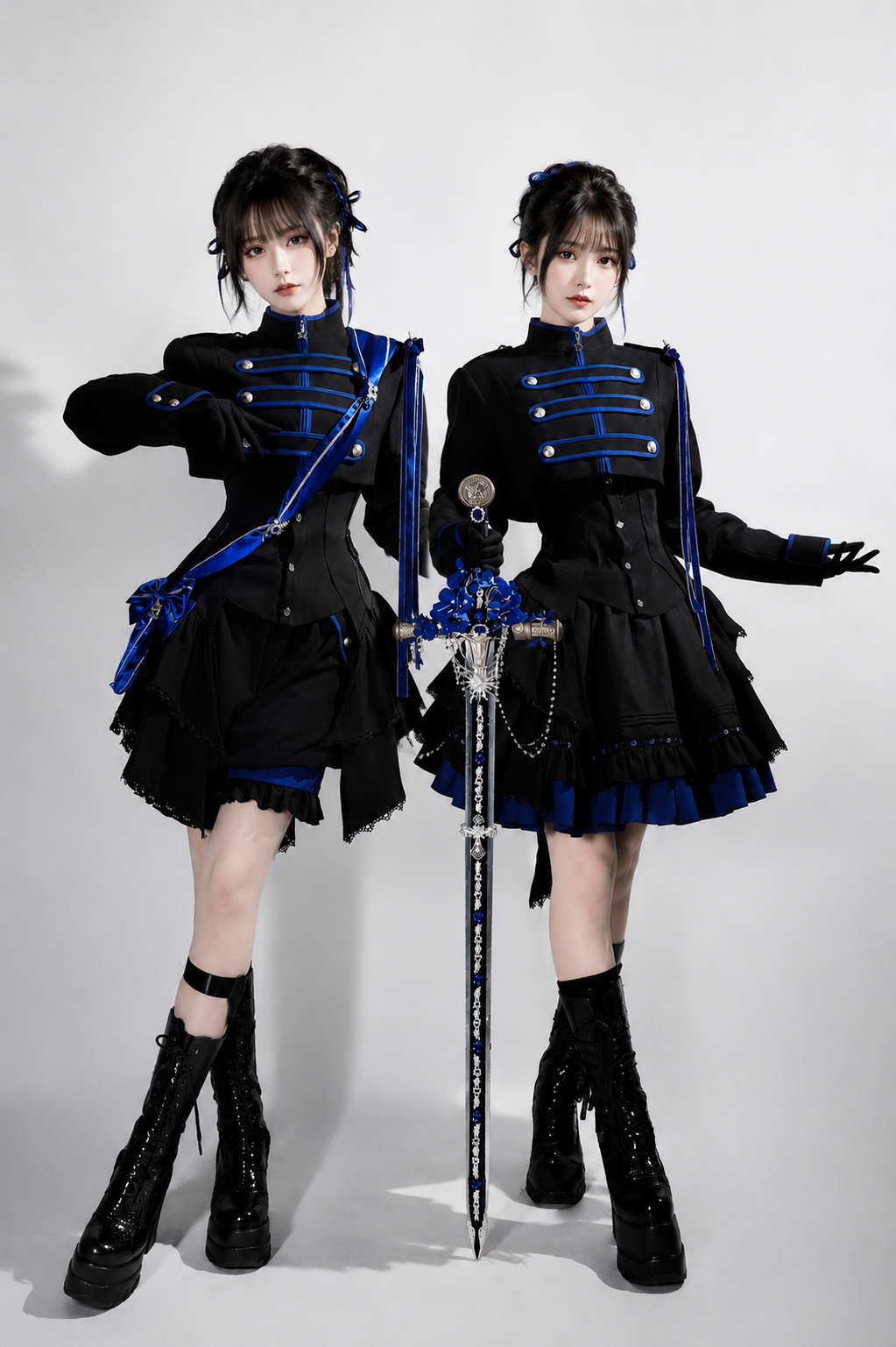 【9月13日予約締切】Black Blue Military Ruffle Lolita Series Accessories (Officer cap ・ Leg covers ・ Sash)