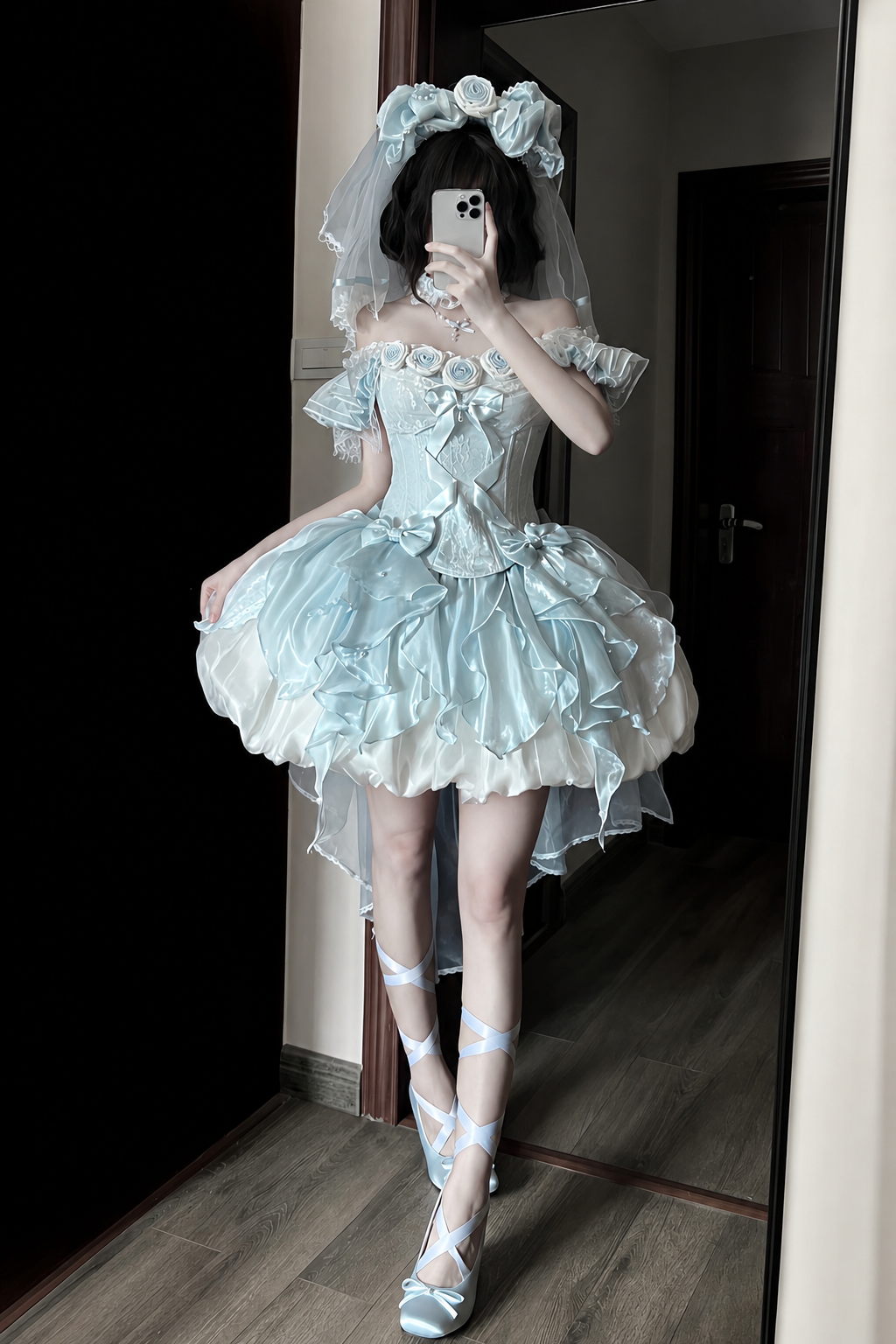 【9月6日予約締切】Romantic Rose Ballet Lolita Series Accessories(Rose Lace Veil Lolita Headpiece+Lace Pearl Bow Choker)