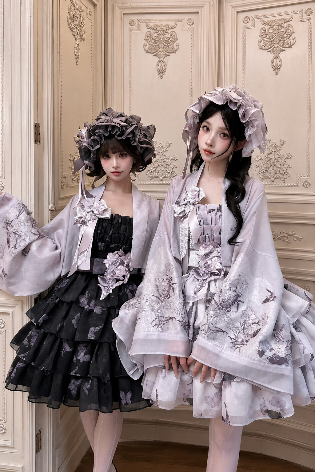 【9月8日予約締切】White x Purple Chinese Style Floral Wide Sleeve Shawl Jacket
