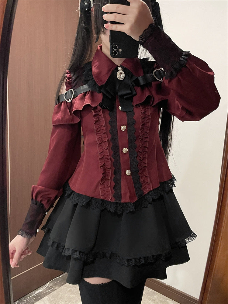 【10月2日予約締切】ジュエルリボンオープンショルダーパンクシャツ+スカート