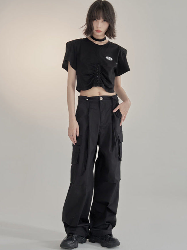 ストリートカジュアルルーズストレートパンツ