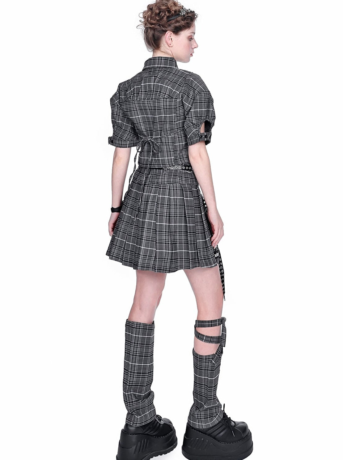 체크 블랙 랩 크로스 아시멜 레그 워머 레그 워머