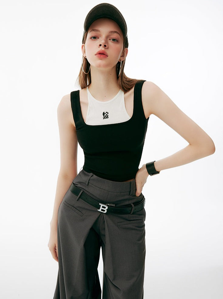 로고 페이크 투피스 탱크 탑