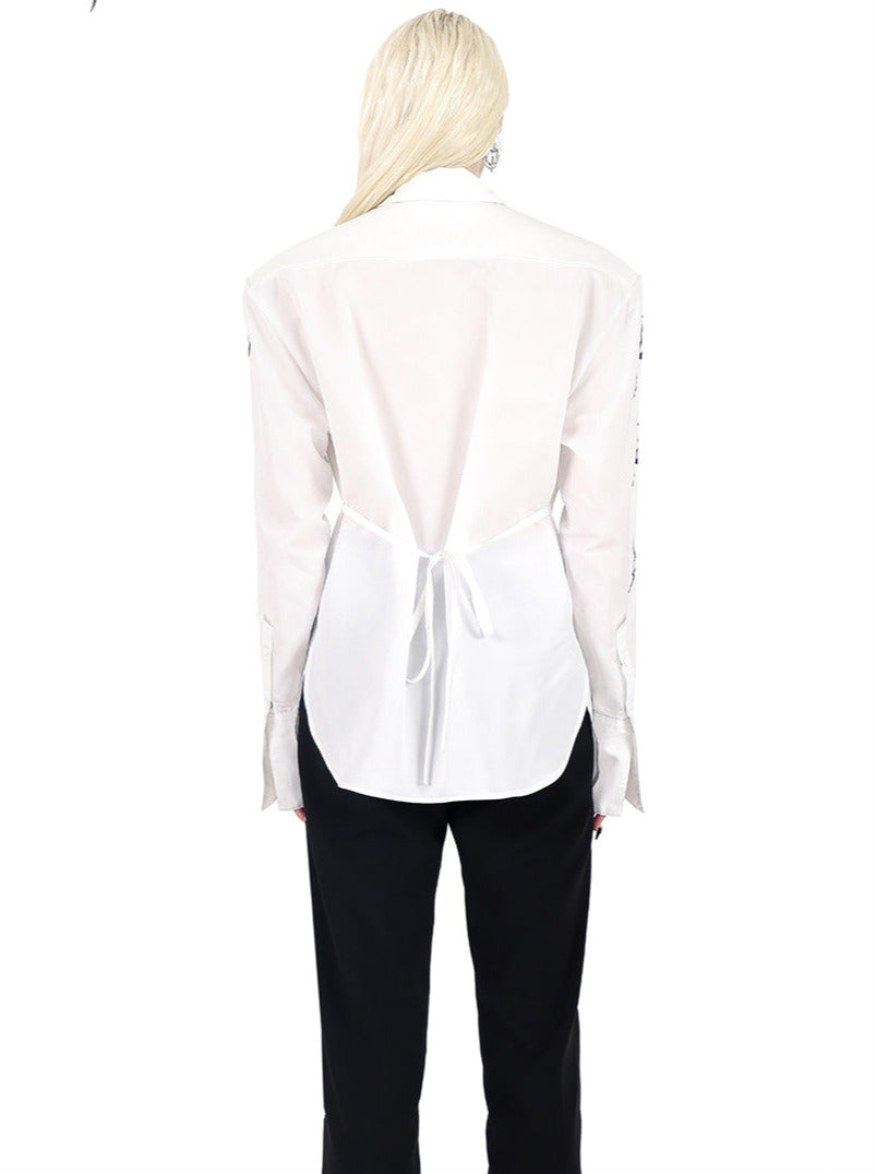 Electric Moon Embro Shoulder Pad Back Ribbon Shear Shirt