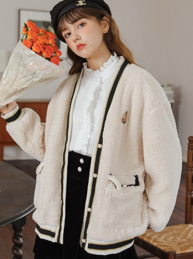 Monochrome lamb's wool boa jacket