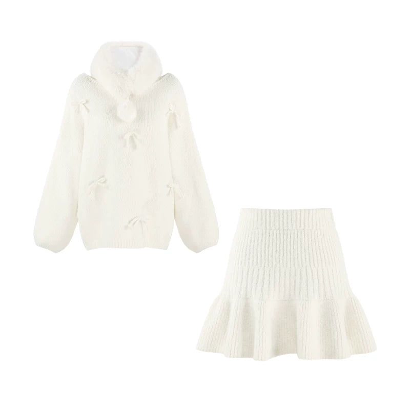 Ribbon Loose Knit Top + Flare Skirt