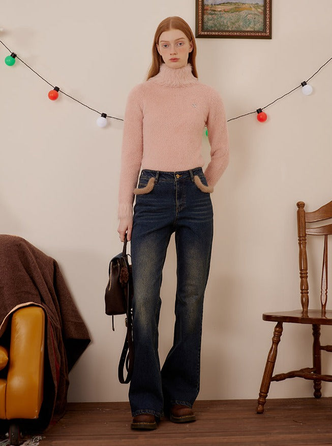 Fur Pocket Bootcut Jeans