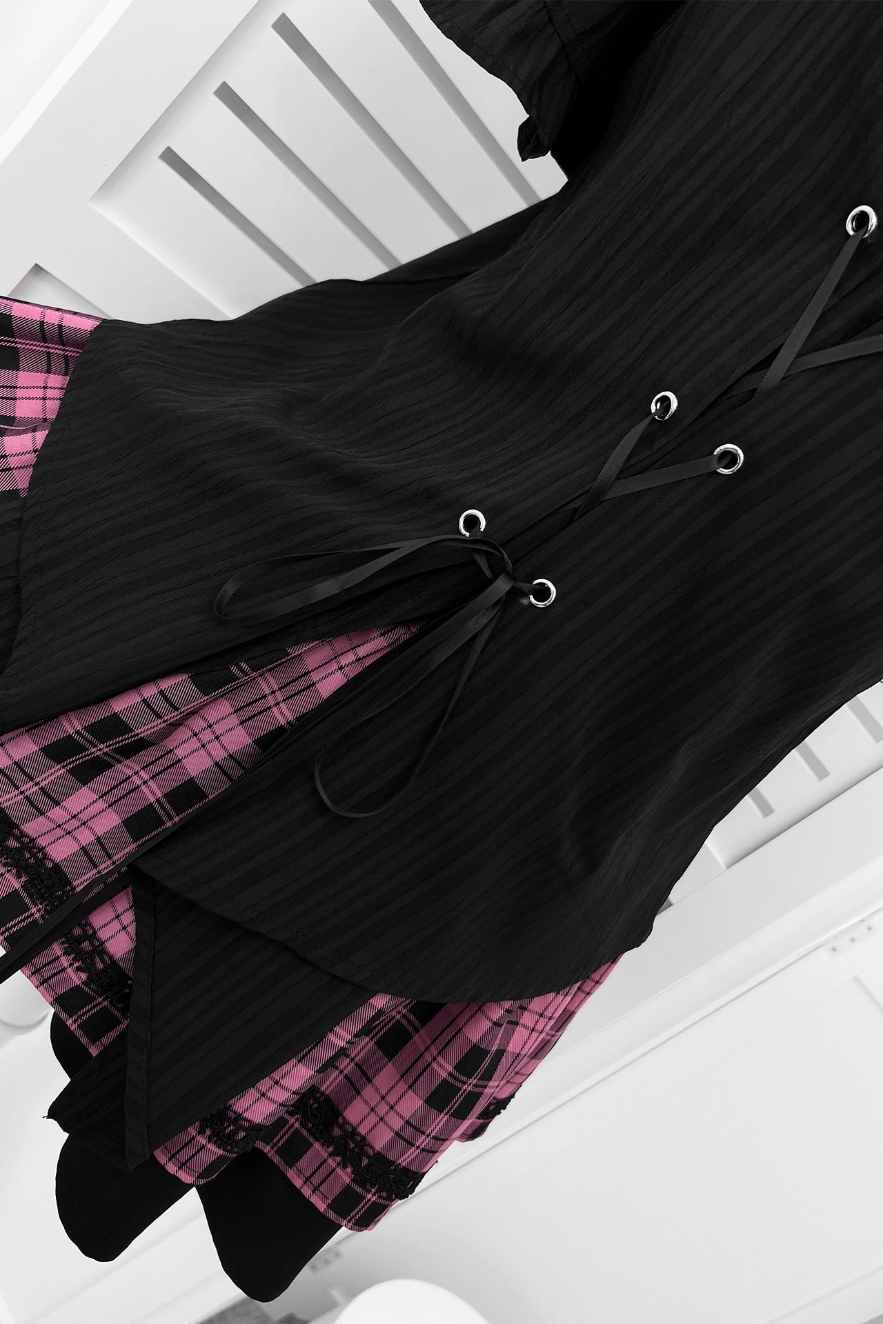 サブカルチャースウィートクールトップス+チェックスカート