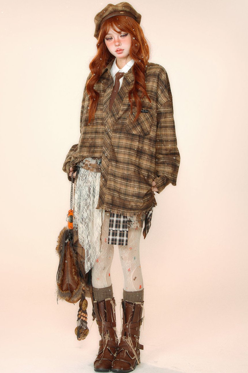 レースチェックシンAラインスカート