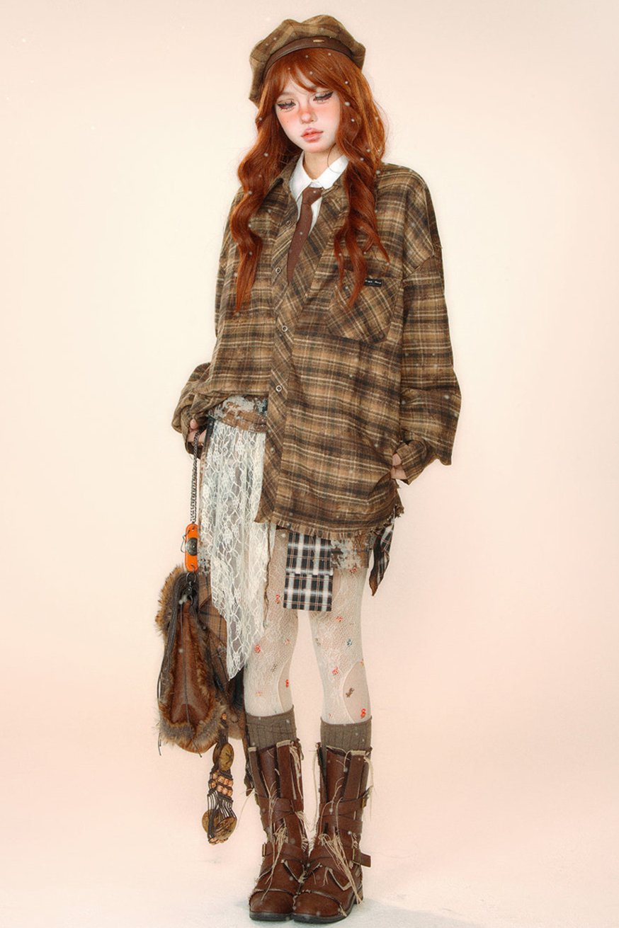 ルーズコリアンチェックシャツ