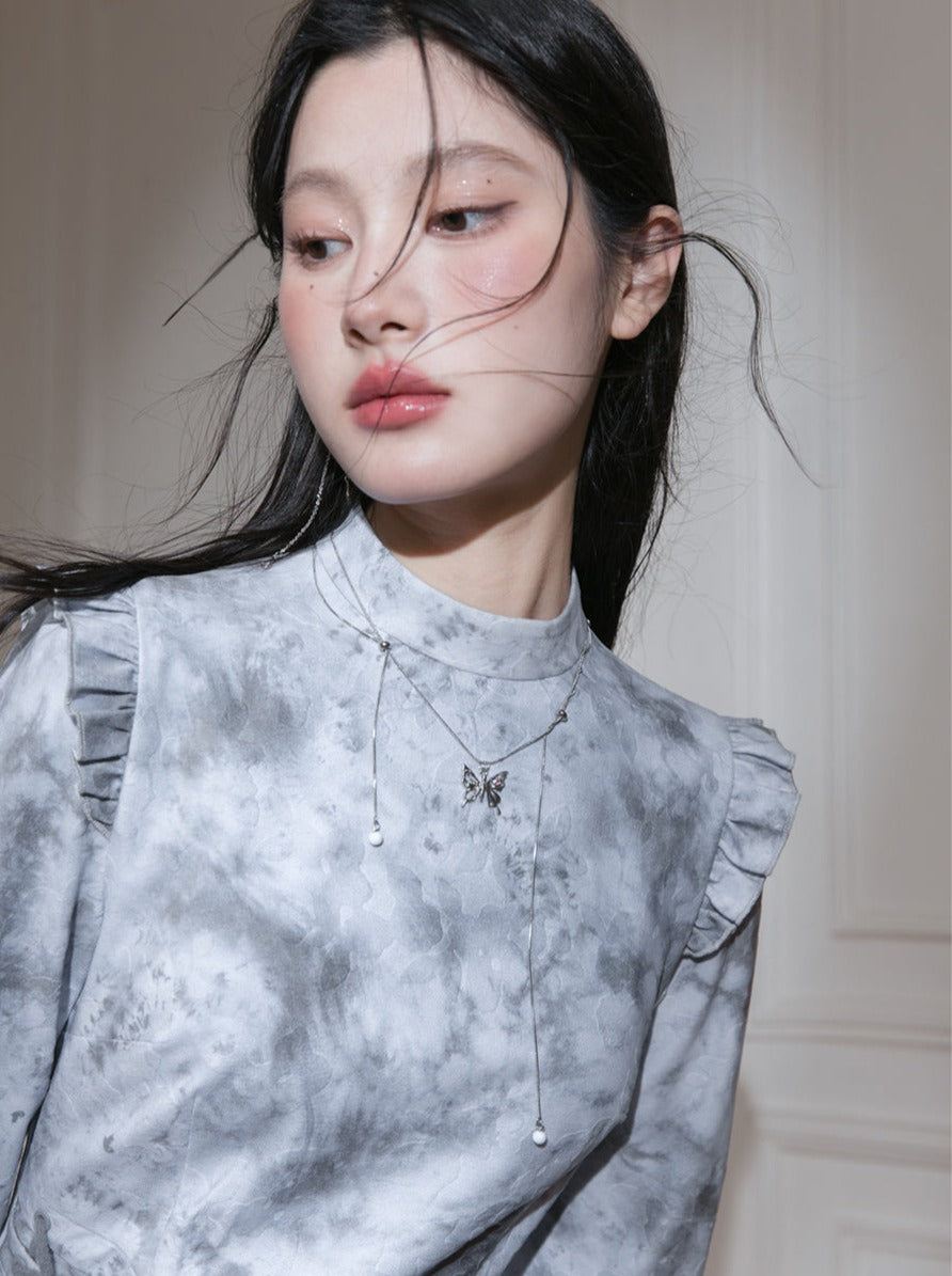 ブルーモザイクプリントワンピース