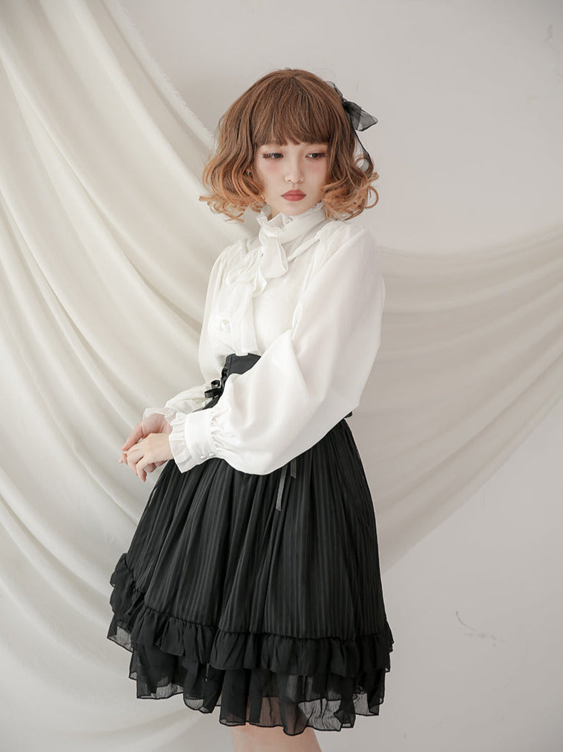Curtain Chiffon Lolita Lantern Sleeve Vintage Shirt [Short/Long