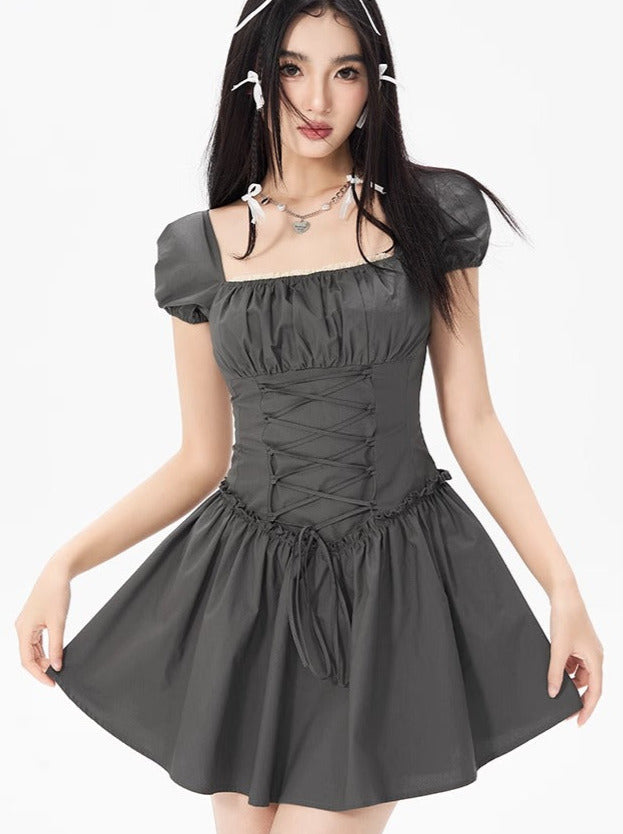 chinese dress ladies Sweet Spicy Square Collar Lace-Up Shirt Dress – Belchic