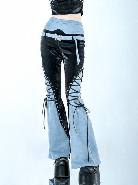 Y2K Cyberpunk Butterfly Belted Belted Contrast Color Flared Pants – Belchic