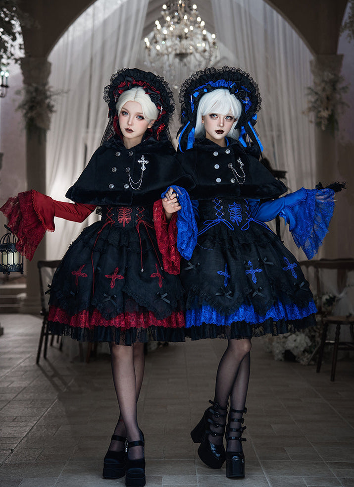 【12月8日予約締切】Black Mist Banquet ゴシックフーディーファーケープコート+クロスチェーンブローチ