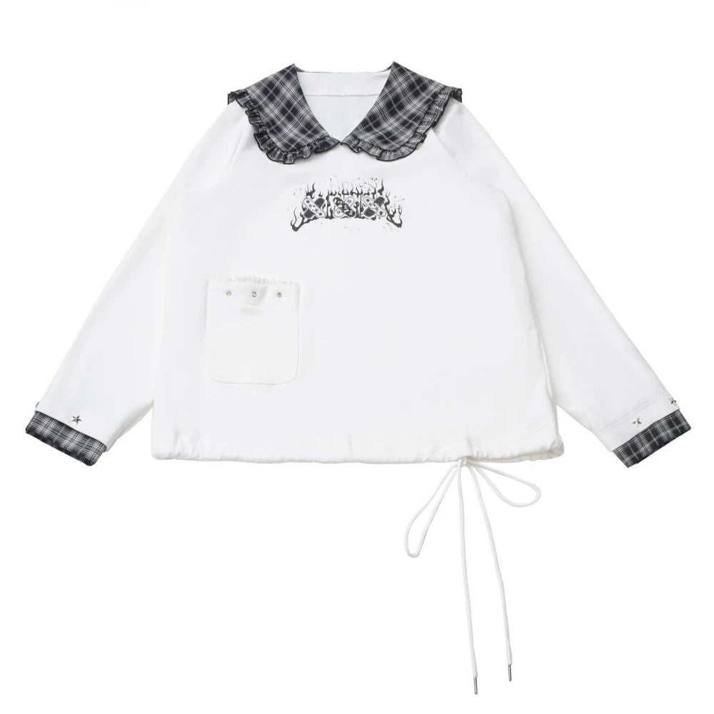 라펠 체크 칼라 탑 + 스커트 + 바지 + 레그 워머