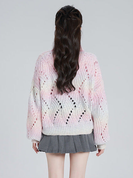 レイジースタイル透かし編みニットプルオーバー